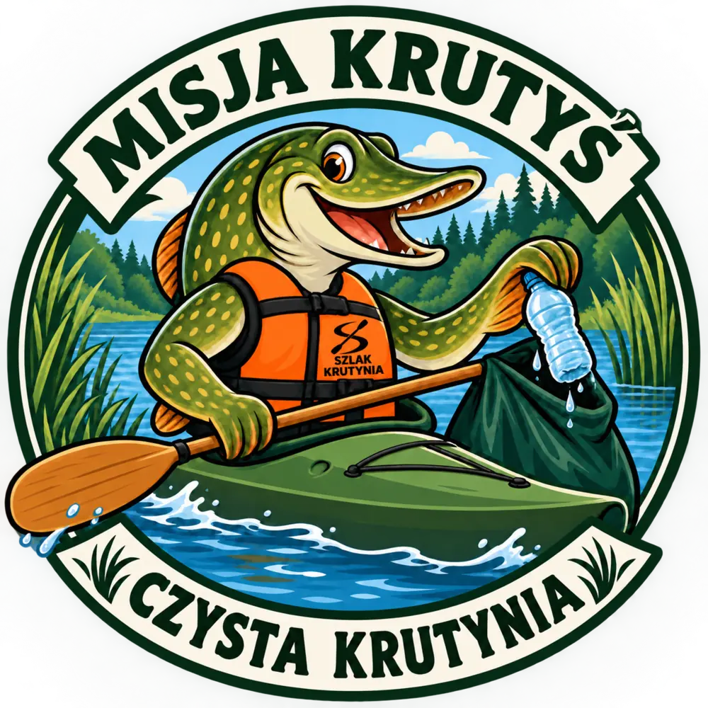 Krutyś z logo Szlak Krutynia